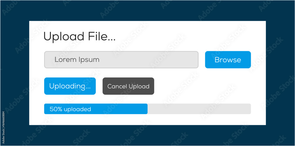 Fototapete drag, drop and browse file upload and uploading progress bar user interface