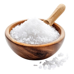 Epsom salt in wooden bowl isolated on transparent background