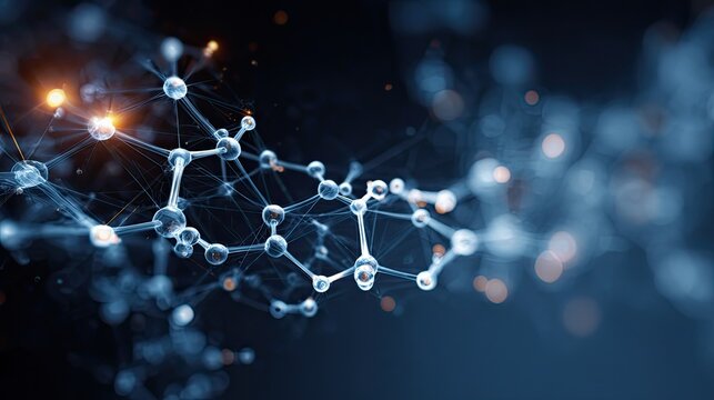 Stunning molecular structure with glowing connections for science research, medical innovation, and technological advancement projects, offering dynamic visual elements