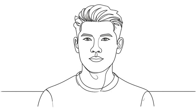 Young Man Line Art Portrait.