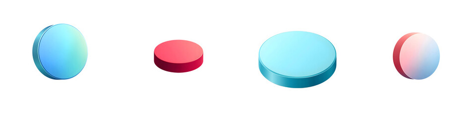 Colorful Geometric Disk Shapes: Abstract 3D Design Elements on White