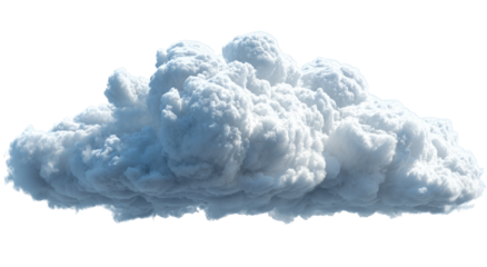 Single fluffy white cumulus cloud isolated on a white background, a concept for weather, sky, or cloud computing
