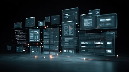 Immersive digital interface showcasing complex data streams and futuristic code displays, perfect for tech innovation and cybersecurity concepts