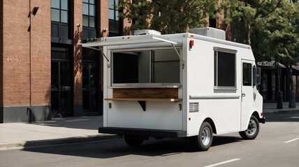 Delicious food truck ready to serve customers in vibrant city setting, offering modern mobile cuisine experience