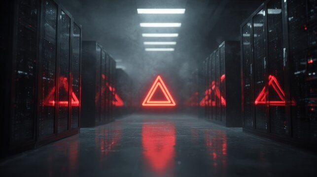 Cybernetica: Futuristic data center, a realm of neon-lit servers and high-tech networks in a dim ambiance.