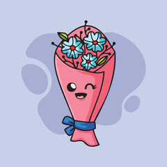 Kawaii Flower Bouquet Illustration - Cute Floral Clipart