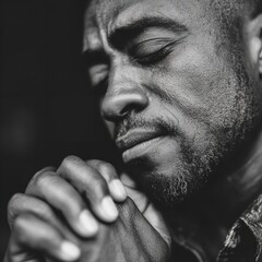 Introspective moment in black and white, a man lost in thought and reflection.