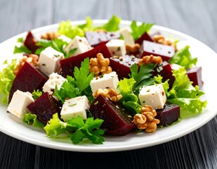Beet and feta salad on a plate