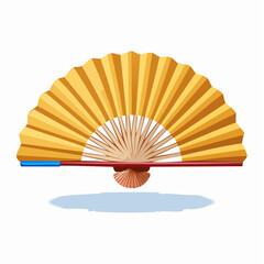 An ornate Japanese paper fan with a shell pattern is open against a black background, a traditional oriental accessory