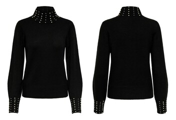 Stylish warm female sweater on white background.
womens winter dress and knitted dress