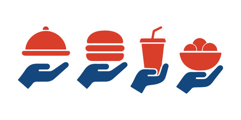 Red and Blue Food Service Icon Set – Dining and Restaurant Symbols