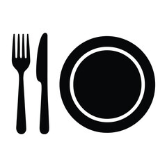 Minimalist Dining Utensil and Plate Icons – Black and White Table Setting