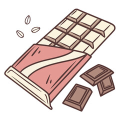 An unwrapped bar of chocolate with pieces of chocolate