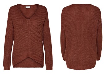 Stylish warm female sweater on white background.
womens winter dress and knitted dress