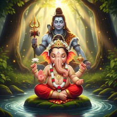 Ganesha murti , Ganesha behind mahadev