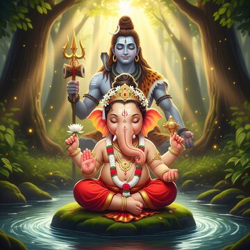 Ganesha murti , Ganesha behind mahadev