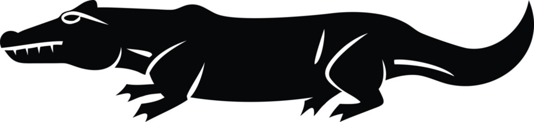 Fototapeta premium Black Silhouette Of A Cartoon Crocodile On White Background alligator reptile