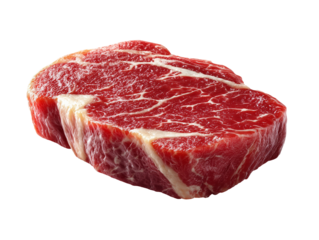 raw meat isolated on white background - aw beef sirloin, rich marbling, top view, isolated on clean white background, soft shadows, product photography style