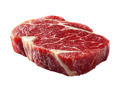 raw meat isolated on white background - aw beef sirloin, rich marbling, top view, isolated on clean white background, soft shadows, product photography style