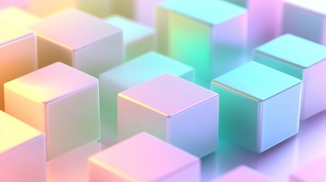 Colorful geometric cubes arranged in a vibrant pattern under soft lighting at an art installation