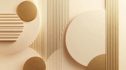 Decorative wall design featuring geometric shapes and textures in soft neutral tones