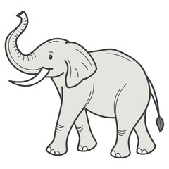 Fototapeta premium Cute cartoon elephant with trunk raised, isolated on white background