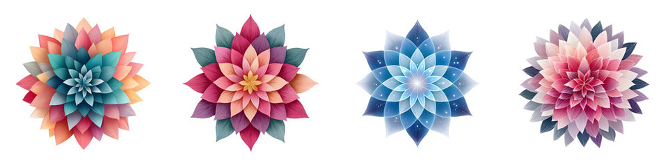 Fototapeta premium Geometric Flower Designs: Abstract Floral Mandala Collection