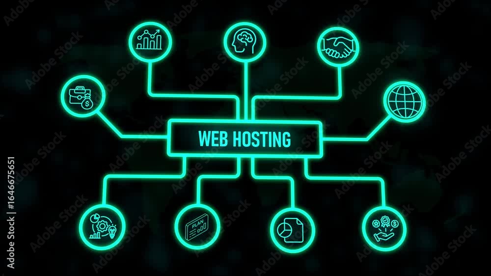Poster internet, business, technology and network concept. web hosting. the activity of providing storage s