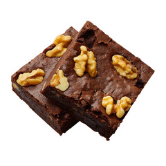 slightly rectangle medium sized brownie piece with 2-3 broken walnut peices. use difffused light setting