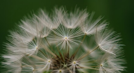 Fototapeta premium A closeup of a dandelion seed head with a dark green background