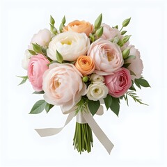 Fototapeta premium Pastel Ranunculus Bouquet with Soft Pink and Peach Blooms Isolated on White for Elegant Decor