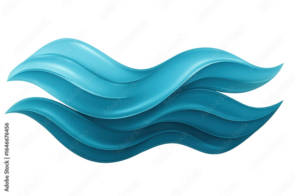 Poster turquoise abstract 3d waves curving dynamically, flowing with elegant movement against transparent b