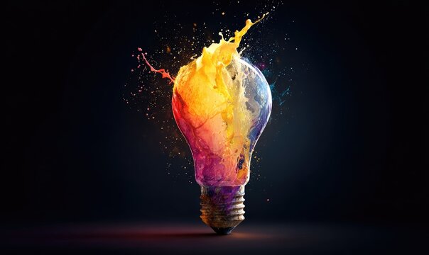 Colorful lightbulb with vibrant splashes - Powered by Adobe