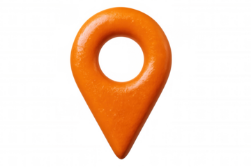 Orange location pin pointing position on transparent background, perfect for indicating places on maps and representing global positioning