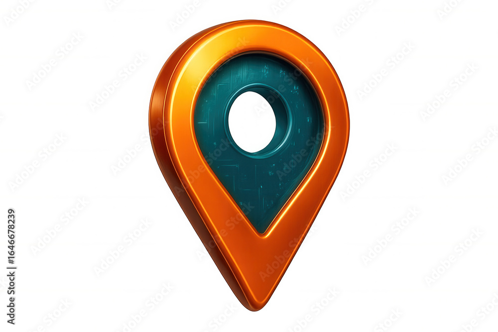 Poster location pin highlighting digital circuit board pattern, representing tech innovation and navigation