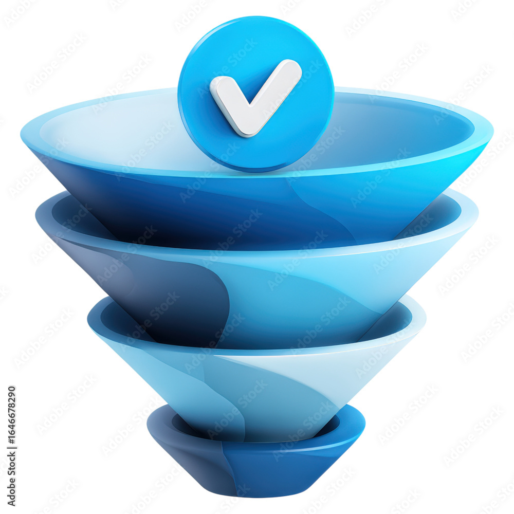 Poster data funnel with consent checkmark symbolizes ethical data collection and management. this visual re