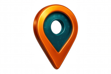 Location pin highlighting digital circuit board pattern, representing tech innovation and navigation mapping with transparent backdrop