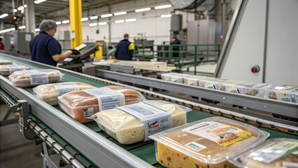 Efficient food packaging line in a modern production facility
