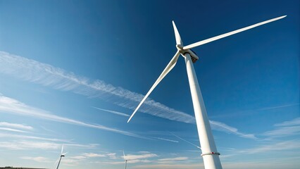 Wind turbines against a clear blue sky