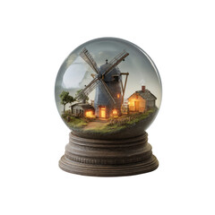 Obraz premium Enchanting Windmill Village in a Glass Snow Globe