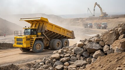 Heavy machinery operating in a mining site
