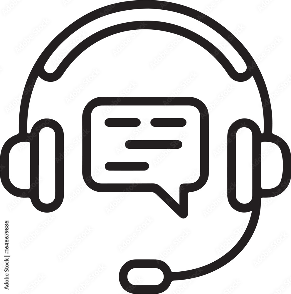 Poster customer service headset with microphone and speech bubble icon representing communication and suppo
