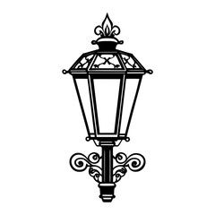 Vector art of ornate vintage street lamp with decorative ironwork, isolated on white background