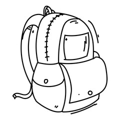 School Bag in Black Outline on Transparent Background – Backpack Vector Illustration