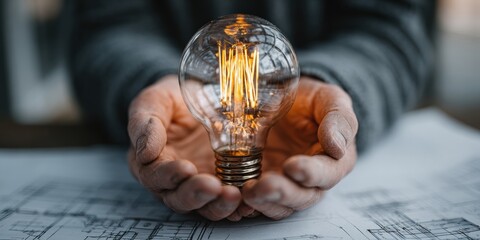 Innovative Skyscraper Day Concept with Glowing Light Bulb and Architectural Blueprints for Modern Summer Marketing Campaigns and National Ice Cream Month