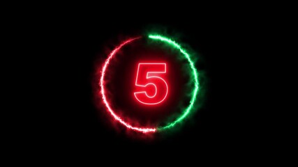 10 to 1 second modern digital countdown timer neon light style on black background, 10 seconds simple countdown timer.10 second technology digital neon led light game timer animation background.  - Powered by Adobe