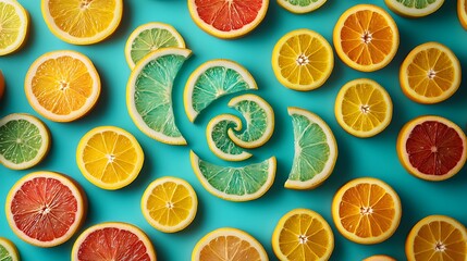 Colorful citrus fruit background with lemons oranges limes and grapefruits in a seamless pattern