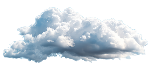 A single fluffy white cumulus cloud with soft shadows isolated on a white background, perfect for sky and weather concepts.