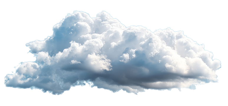 A single fluffy white cumulus cloud with soft shadows isolated on a white background, perfect for sky and weather concepts.