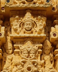 Fototapeta premium Authentic Ullambana Stone Sculptures on Indian Temple Facade with Diwali Festive Spirit and Black Friday Premium Marketing for Young Professionals